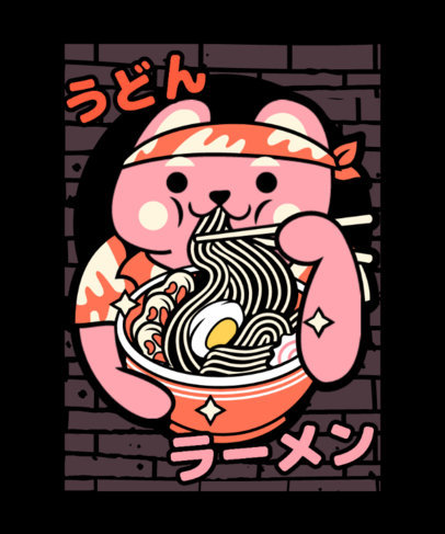 T-Shirt Design Creator Featuring a Happy Kawaii Character Eating Ramen 3688b