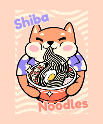 Kawaii T-Shirt Design Template with a Ramen-Themed Dog Graphic 3688d