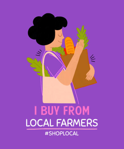 T-Shirt Design Template With a Buy-Local Theme and an Illustration of a Woman Carrying Groceries 3700e