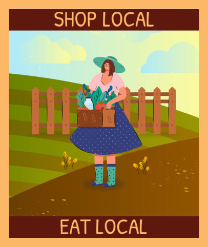 Tote Bag Design Template Featuring an Illustrated Female Farmer 3692a