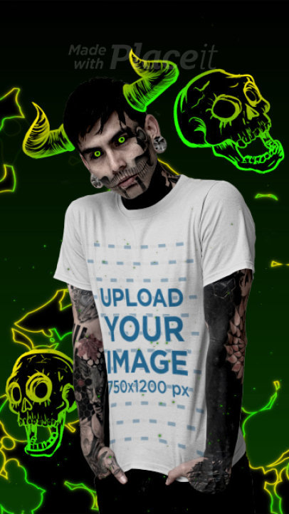 T-Shirt Video of a Tattooed Man Featuring Animated Goth Graphics