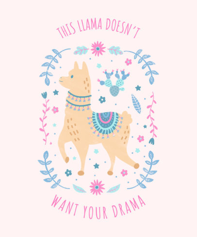 T-Shirt Design Maker Featuring Floral Graphics and a Cute Llama Illustration