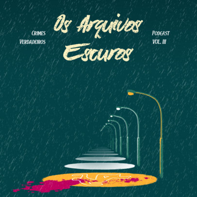 Podcast Cover Template for a Horror Story Show with a Rainy Night Illustration 4359m