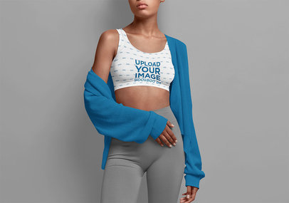 Sports Bra Mockup Featuring a Woman Wearing Gym Clothes
