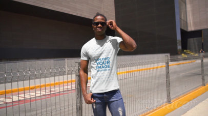 T-Shirt Video of a Strong Man with Locs