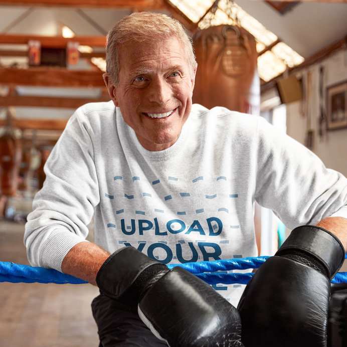 Heather Sweatshirt Mockup of a Happy Senior Man at a Boxing Ring 