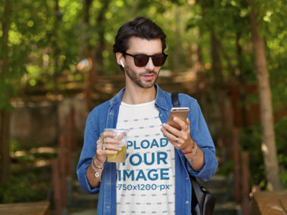 T-Shirt Mockup of a Man Having a Long Island Tea
