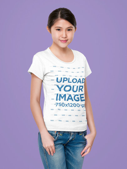 Mockup of a Woman Posing with a Scoop-Neck Tee in a Studio m7346-r-el2