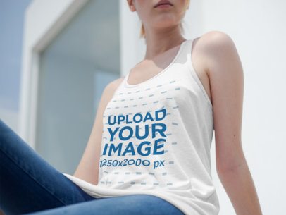 Mockup of a Cropped Face Woman Wearing a Bella Canvas Tank Top Outdoors