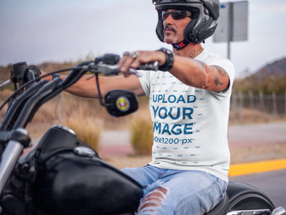 T-Shirt Mockup Featuring a Biker Riding a Motorcycle
