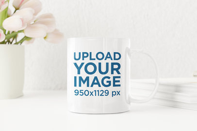 Mockup of an 11 oz Coffee Mug on a Neat Table