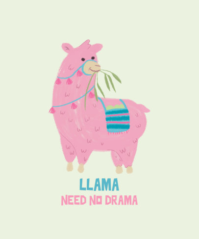 T-Shirt Design Template With a Pink Llama Graphic and a Quote 