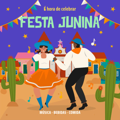 Festa Junina-Themed Instagram Post Creator Featuring Illustrated Dancing People 3713g