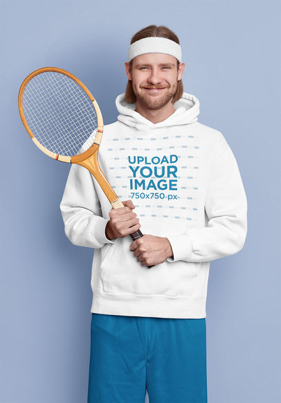 Hoodie Mockup of a Man Posing With a Vintage Tennis Racket m3731-r-el2