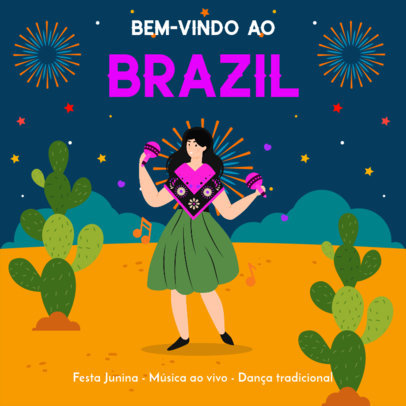 Instagram Post Template with Illustrated Festa de São João Fireworks 3713i