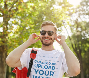 Round-Neck Tee Mockup of a Smiling Man with Braces