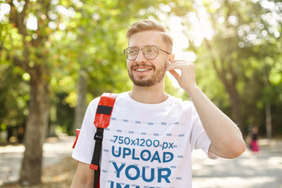T-Shirt Mockup of a Bearded Man with Brackets