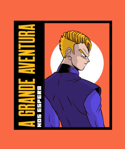 T-Shirt Design Template with an Anime Character in the Style of Dragon Ball