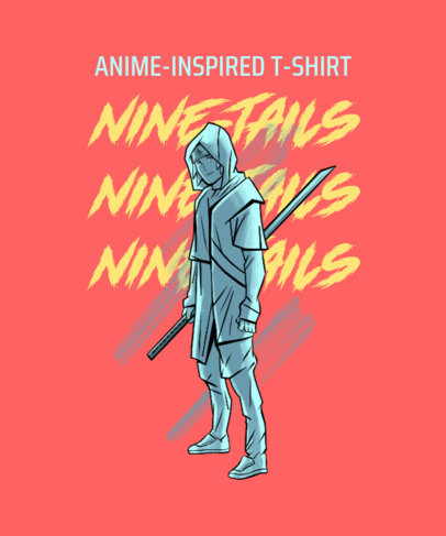 T-Shirt Design Template with an Anime-Styled Ninja Character