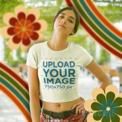 Crop Top T-Shirt Video Maker of a Woman Surrounded by Animated Flower Graphics 3310v