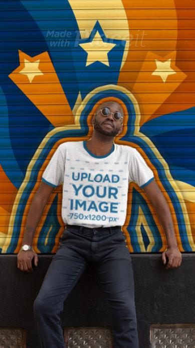 Ringer T-Shirt Video of a Man Featuring Retro Animations