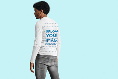 Mockup of the Back of a Serious Man Posing in a Studio with a Heather Long-Sleeve Tee M6275r-el2