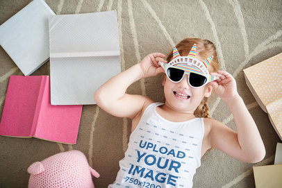 Tank Top Mockup of a Little Girl with Party Sunglasses
