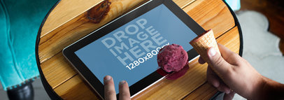 Mockup of a Person Dropping an Ice Cream Over a Galaxy Tablet
