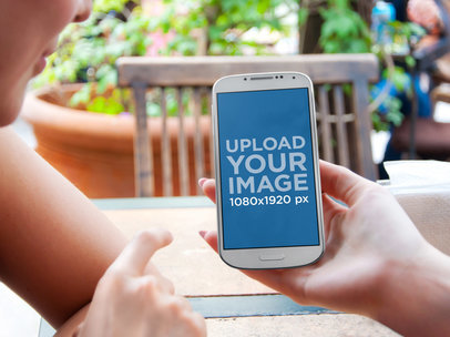 Samsung Galaxy Mockup of a Two Friends at a Restaurant