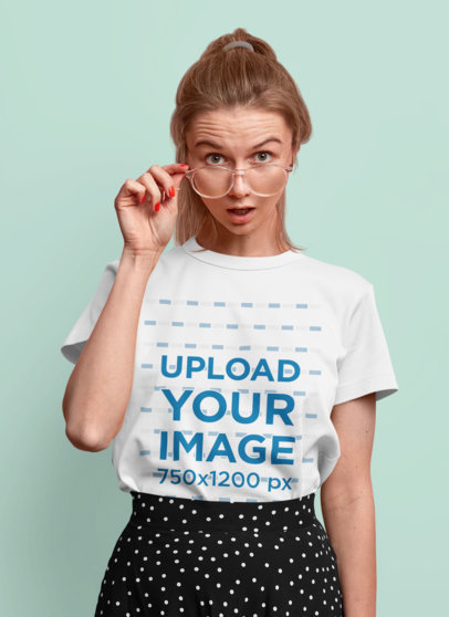 Round-Neck T-Shirt Mockup Featuring a Woman With a Surprised Look m6841 r-el2