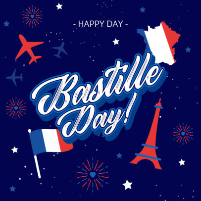 Instagram Post Design Template to Celebrate Bastille Day 3771