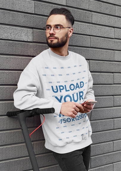 Sweatshirt Mockup of a Man with Glasses Posing by an Electric Scooter m8645 r-el2