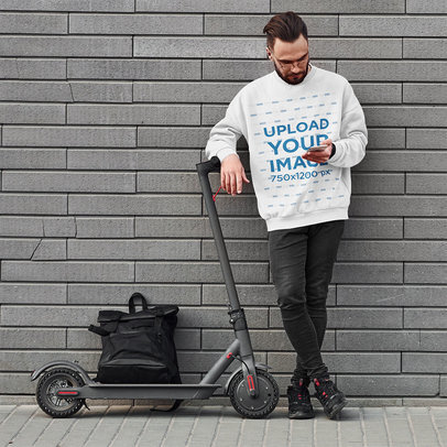 Sweatshirt Mockup of a Man by an Electric Scooter Checking His Phone m8646 r-el2