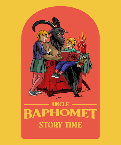 Fun T-Shirt Design Template with Vintage Illustrations of a Friendly Baphomet 3763