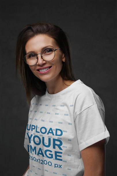 Round-Neck T-Shirt Mockup of a Happy Woman With Glasses m9783 r-el2