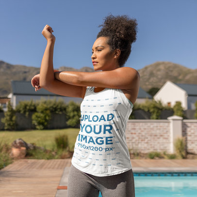 Tank Top Mockup Featuring a Woman Stretching Her Elbow