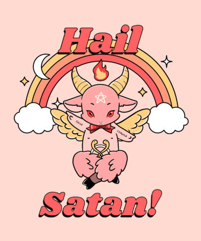 Kawaii T-Shirt Design Template with Illustrations Inspired by Baphomet