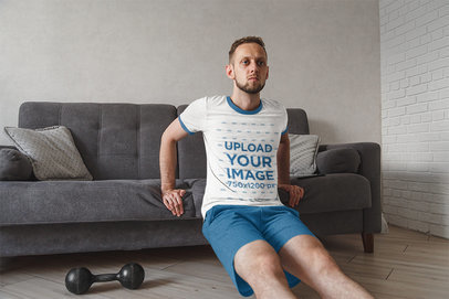 Ringer Tee Mockup of a Man Working Out at Home 41010-r-el2