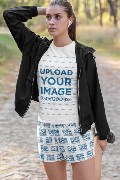 T-Shirt and Shorts Mockup of a Female Runner Warming-Up