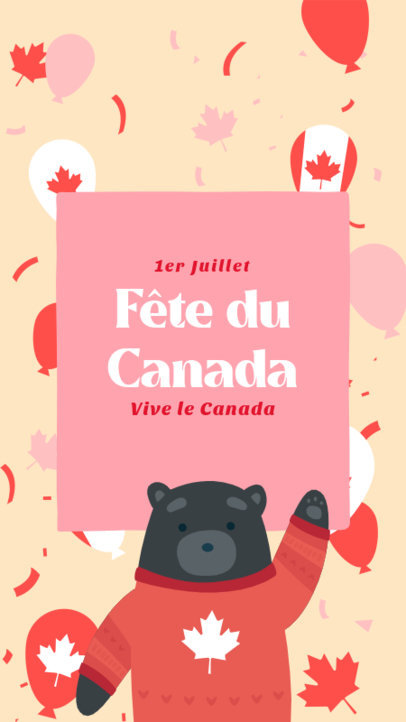 Canada Day-Themed Instagram Story Template Featuring a Cute Bear Illustration 
