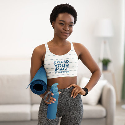 Sports Bra Mockup of Sporty Woman Holding a Mat and a Bottle of Water m9885 r-el2