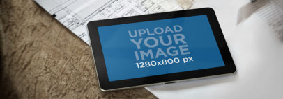 Mockup of a Galaxy Tablet at a Construction Place
