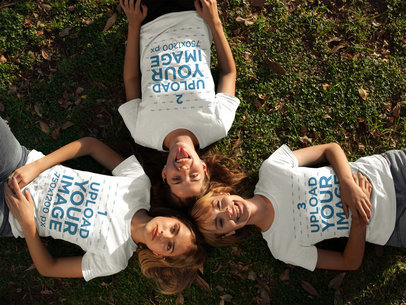 Three Girlfriends Having Fun While at a Park Wearing Round Neck Tees Mockup