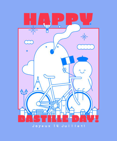 T-Shirt Design Creator Featuring Smiling Illustrations for a Happy Bastille Day