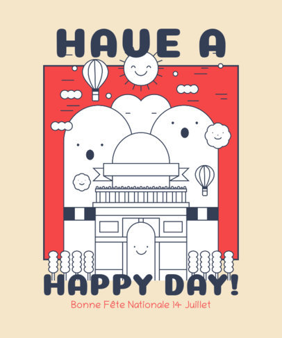 Bastille Day T-Shirt Design Template Featuring Happy French Building Illustrations