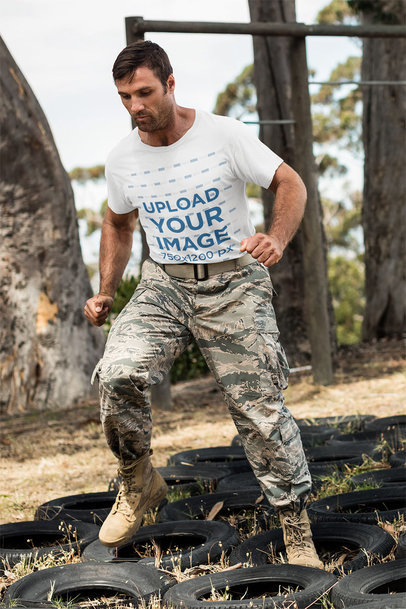 T-Shirt Mockup of a Man Doing Boot Camp Training