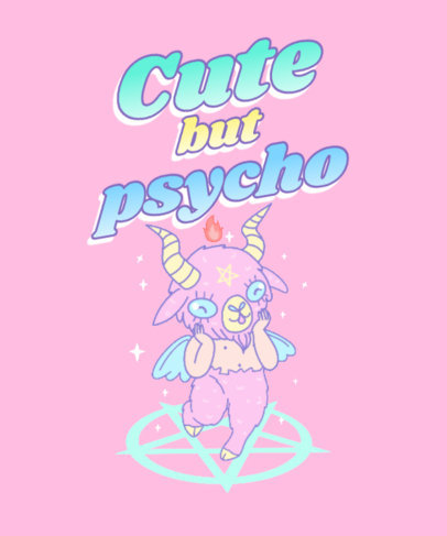 T-Shirt Design Template Featuring a Baphomet-Inspired Cartoon 