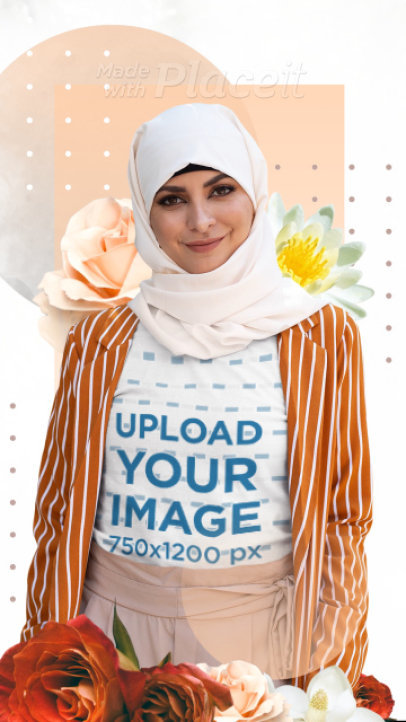 T-Shirt Video Featuring a Woman With a Hijab and Floral Animations 3307v
