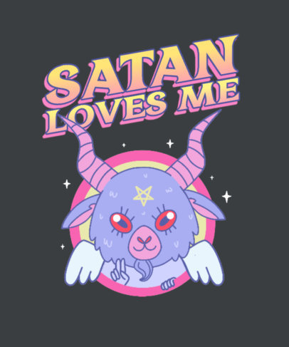 Illustrated T-Shirt Design Maker Featuring a Baphomet-Inspired Cartoon Character