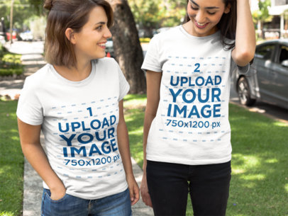 Women Walking Outdoors While Wearing T-Shirts Mockup